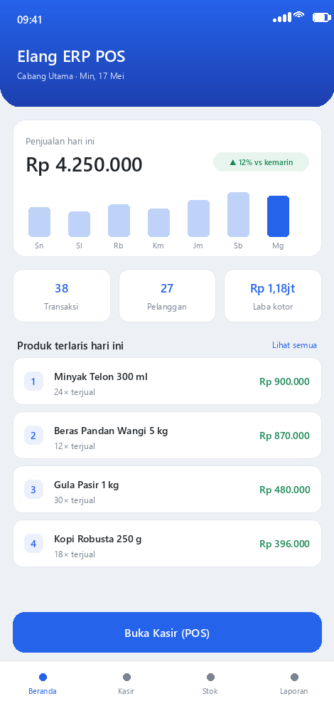 Aplikasi Elang ERP POS di smartphone